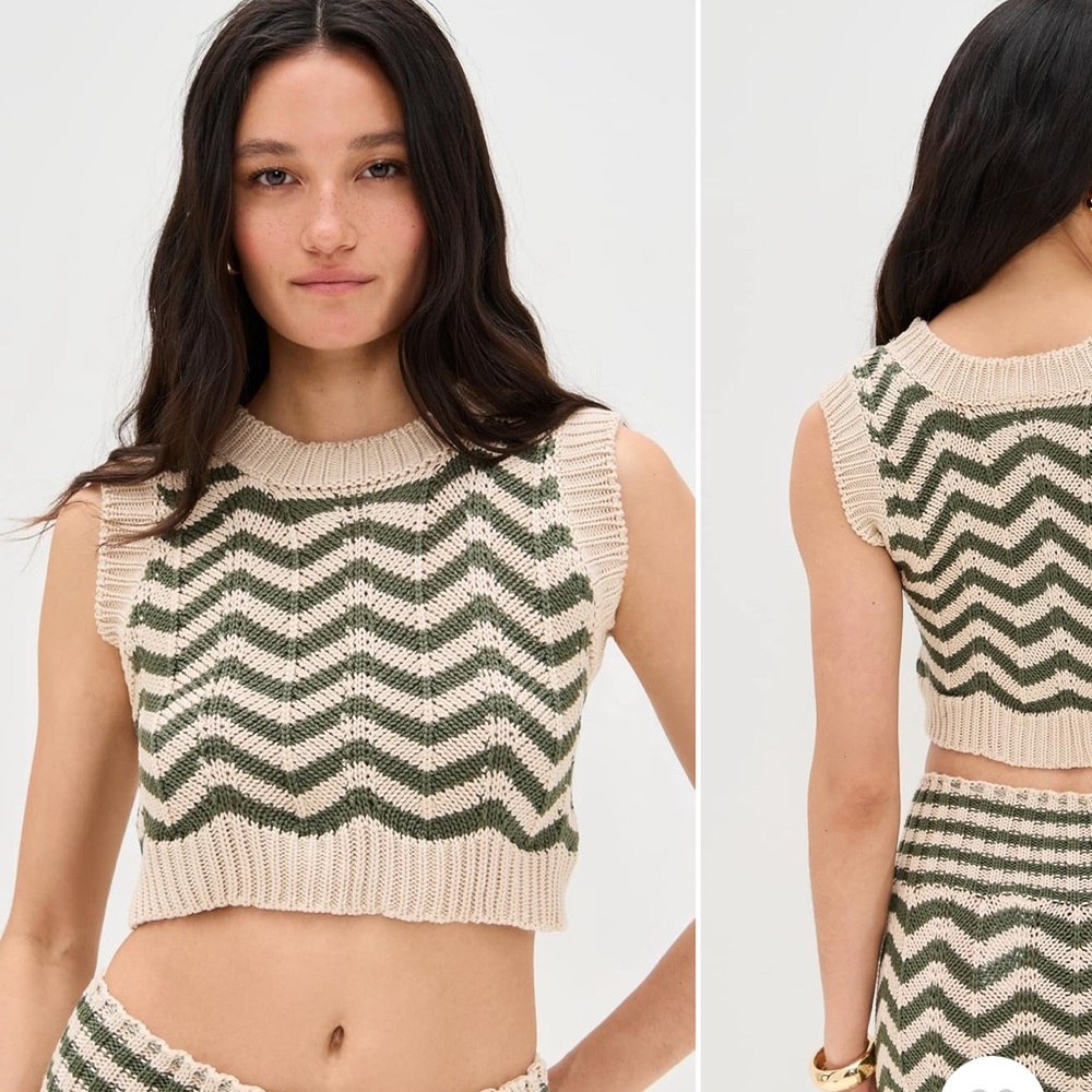 Agua bendita Sleeveless Knit Chevron Crop Top - Cream & Olive Green